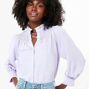 Pomander Place Lavender Smocked Button-Front Women’s Blouse XL